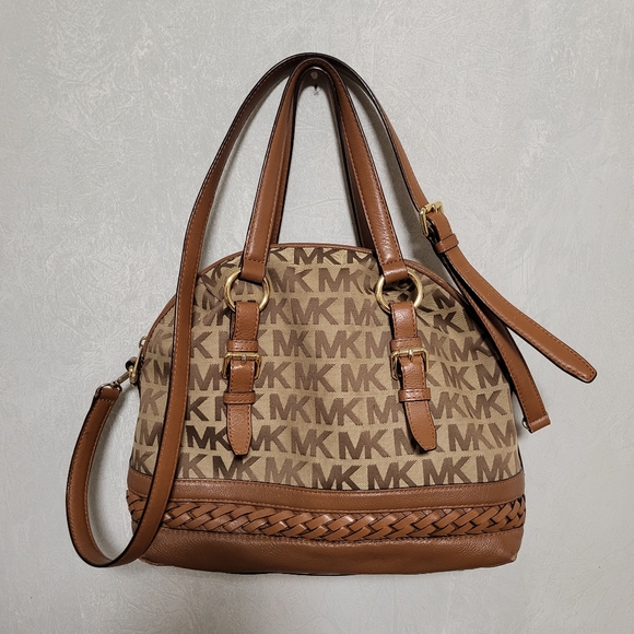 Michael Kors Gladstone Brown MK Logo Satchel Crossbody Bag